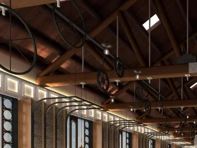 Industrial self-service restaurant style 3D model