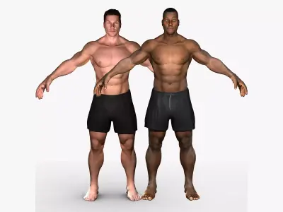 White and African American Male Full Body Collection 3D model