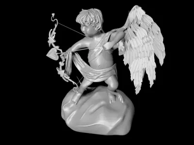 Cupid angel with bow and arrow Low-poly 3D model