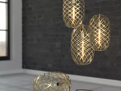 Pendant Lamp Gold Braid Metal Mesh 3D model