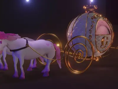 Carriage with Horses 3D model Low-poly 3D model