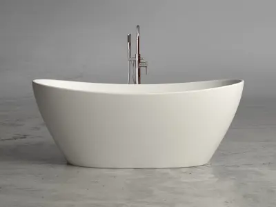Freestanding resin oval bathtub with floor-mounted tap 9 3D model