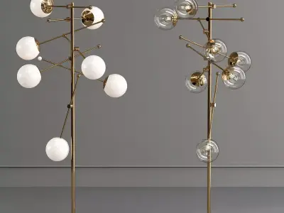PLANETARIUM two brass floor lamps with glass balls 3D model