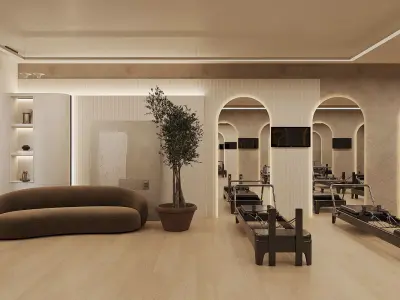 Modern Pilates Studio Interior Scene Wellness Fitness Center  3D model