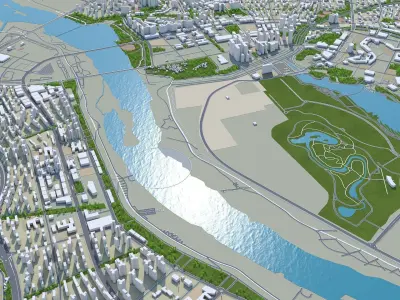 Sejong Downtown South Korea Low-poly 3D model