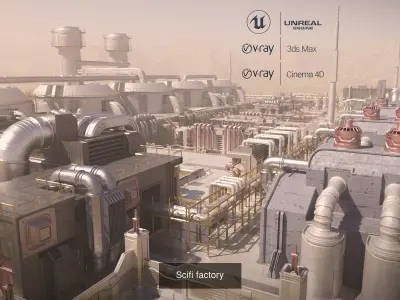 Four Sci-fi Factory 3D Model Pack