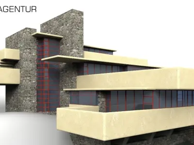 House Fallingwater Frank Lloyd Wright 3D model