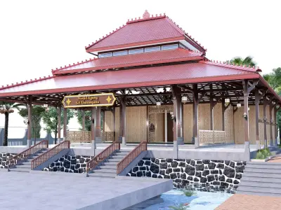 Traditional wooden mosque prayer room  3D model