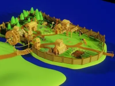 Medieval Village Free low-poly 3D model purchase