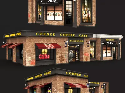 stores coffee shop with awning 3D model