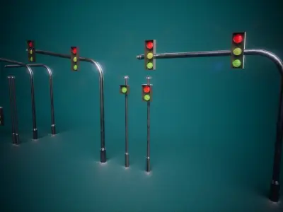 Low Poly Traffic Light 3D Model  Modular PBR Textured 2236 Poly Low-poly 3D model