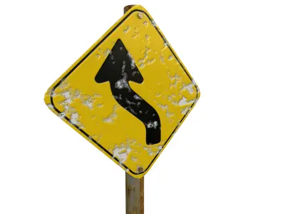 Double Curve Ahead To the Left Then To The Right Traffic Sign 3D model