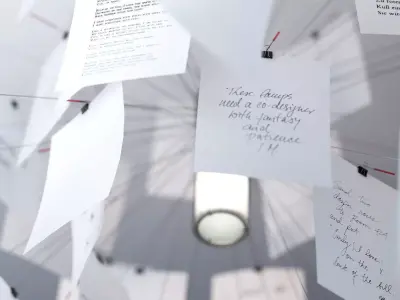 Zettelz 5 light fixture with paper hanging from it 3D model