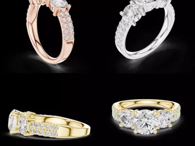 Three Stone Diamond Engagement Ring 3D Model 3D print model