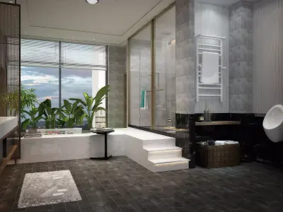 Master Bathrom with Sauna Indochine style 3D model