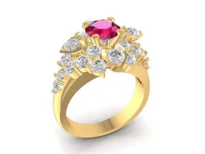 Luxury Diamond Cluster Ring with Colored Center Stone 2021 3D print model