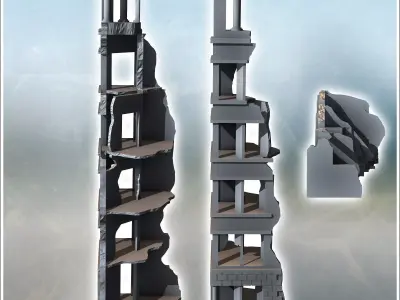 Ruined corner building with brick base and columns 13 - Modern W 3D print model