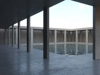 Desert square concrete landscape with pool 3D model