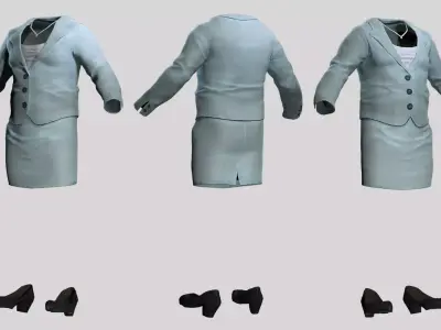 Female Business Suit - Blue Blazer Skirt Uniform Low-poly 3D model