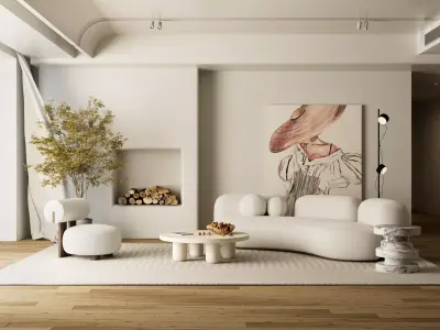 Cozy Minimalist Japandi Living Room Interior 3D model