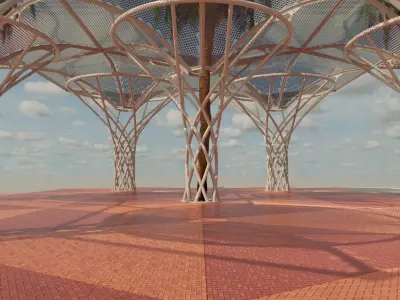 Abstract Metal exterior glass canopy with solar panels 3D model