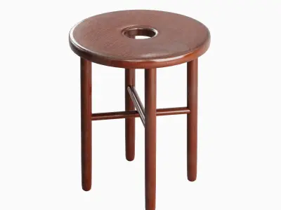 Namba Walnut Stool 02 Low-poly 3D model