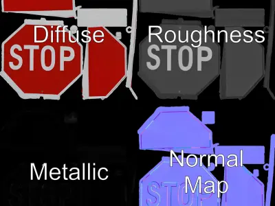 Realistic Stop Sign D Model Pack Low-poly 3D model