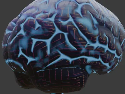 Stylized Cybernetic Brain Low-poly 3D model