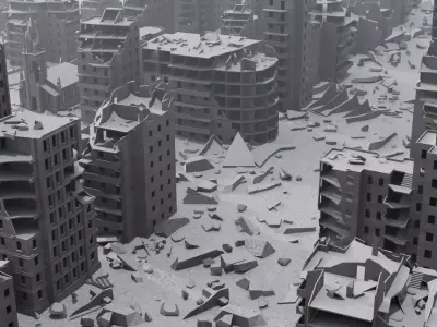 Destroyed City Winter Environment Pack Low-poly 3D model