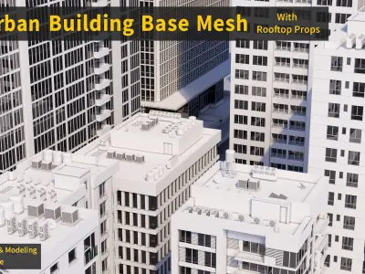 30 Urban Building Base Mesh - with Rooftop - Real Scale and size Low-poly 3D model