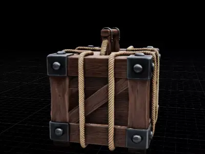 Fantasy Wooden Crate with Rope Game Ready Prop Low-poly 3D model