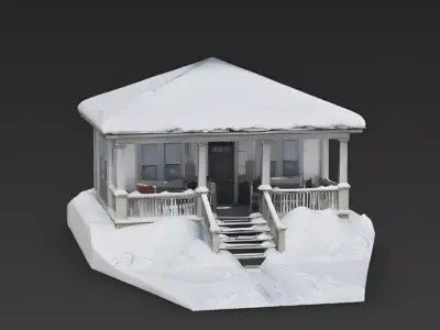 Snow-Covered Suburban Bungalow House 3D Model Low-poly 3D model