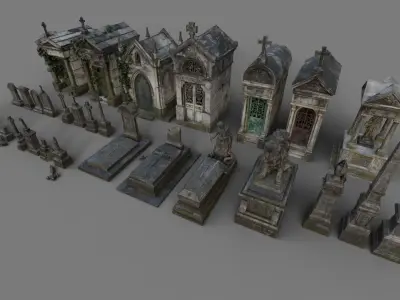 Cemetery Mausoleums and Tombstones Collection 3D Model Pack