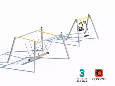 Modern Swing Set with Multiple Seats 3D model
