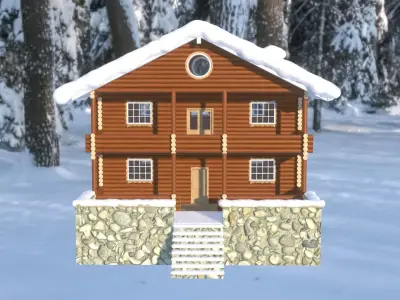 Snowy Log House 3D model