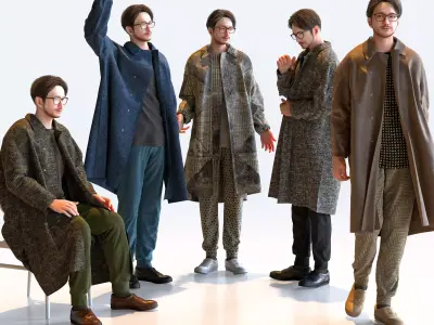 Posed Asian Casual Man - 5 Pack 5 - C1-M5U 3D model