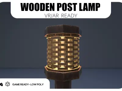 Wooden Post Light - Game Ready Low-poly 3D model