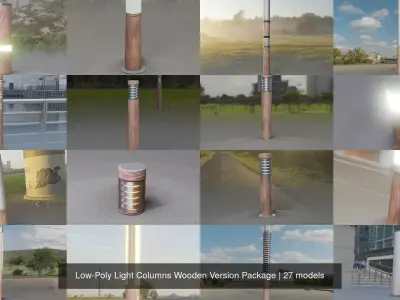 Low-Poly Light Columns Wooden Version Package