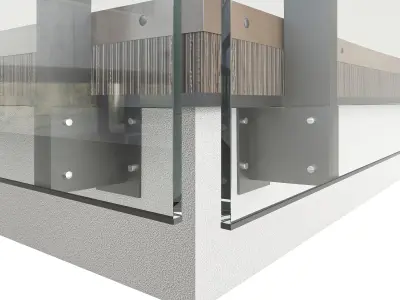 Glass-Railing-05 two glass railings and wooden deck 3D model