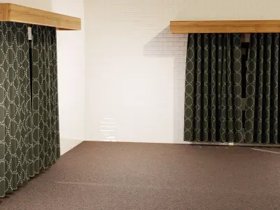 Curtain room with two curtains hanging on wall 3D model