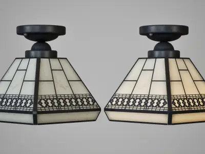 Retro Stainless Glass Ceiling Lamp Low-poly 3D model