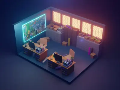 3D Office scene Free low-poly 3D model