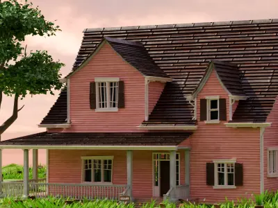 American Style Cottage Exterior 01 Low-poly 3D model