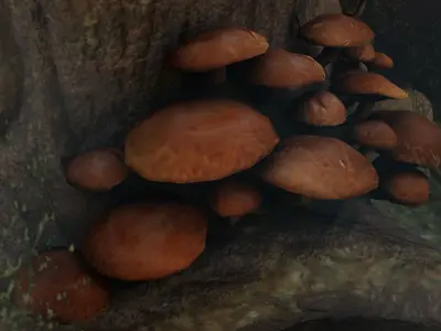 Mushrooms Low Poly tree stump with Low-poly 3D model