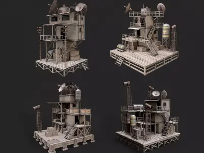 Post Apo Wooden Platform Structure Collection 3D Model Pack