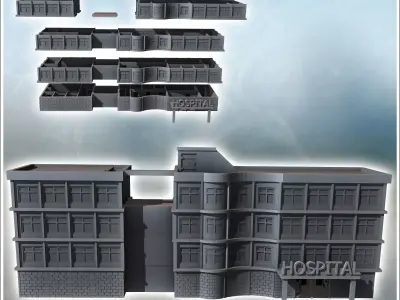 Modern Flat Roof Hospital with Wave Architecture Intact Version  3D print model
