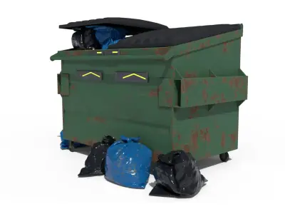 Cyberpunk Garbage Dumpster with Bags 3D model