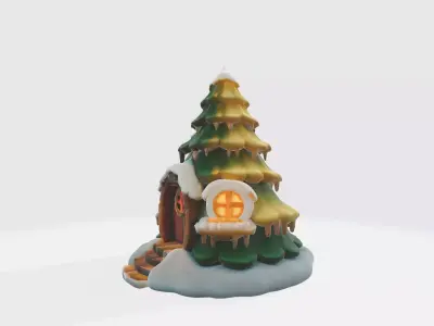 Enchanted Winter Pine Cottage Fantasy Environment Asset Low-poly 3D model