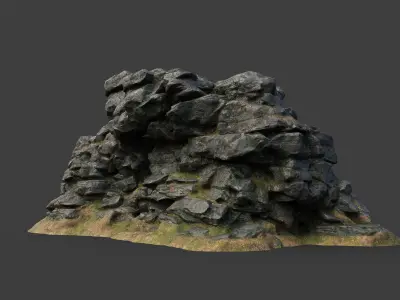 Low poly Big Mossy Rough Rock Cliff 210323 Low-poly 3D model