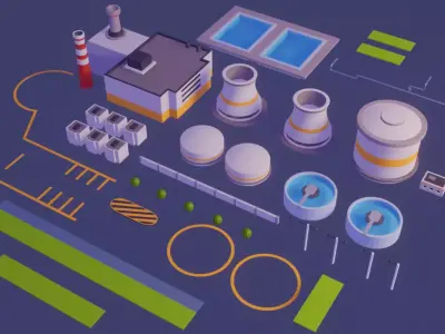 Low Poly Nuclear Power Plant - Modular 3D Asset Pack for Games Low-poly 3D model